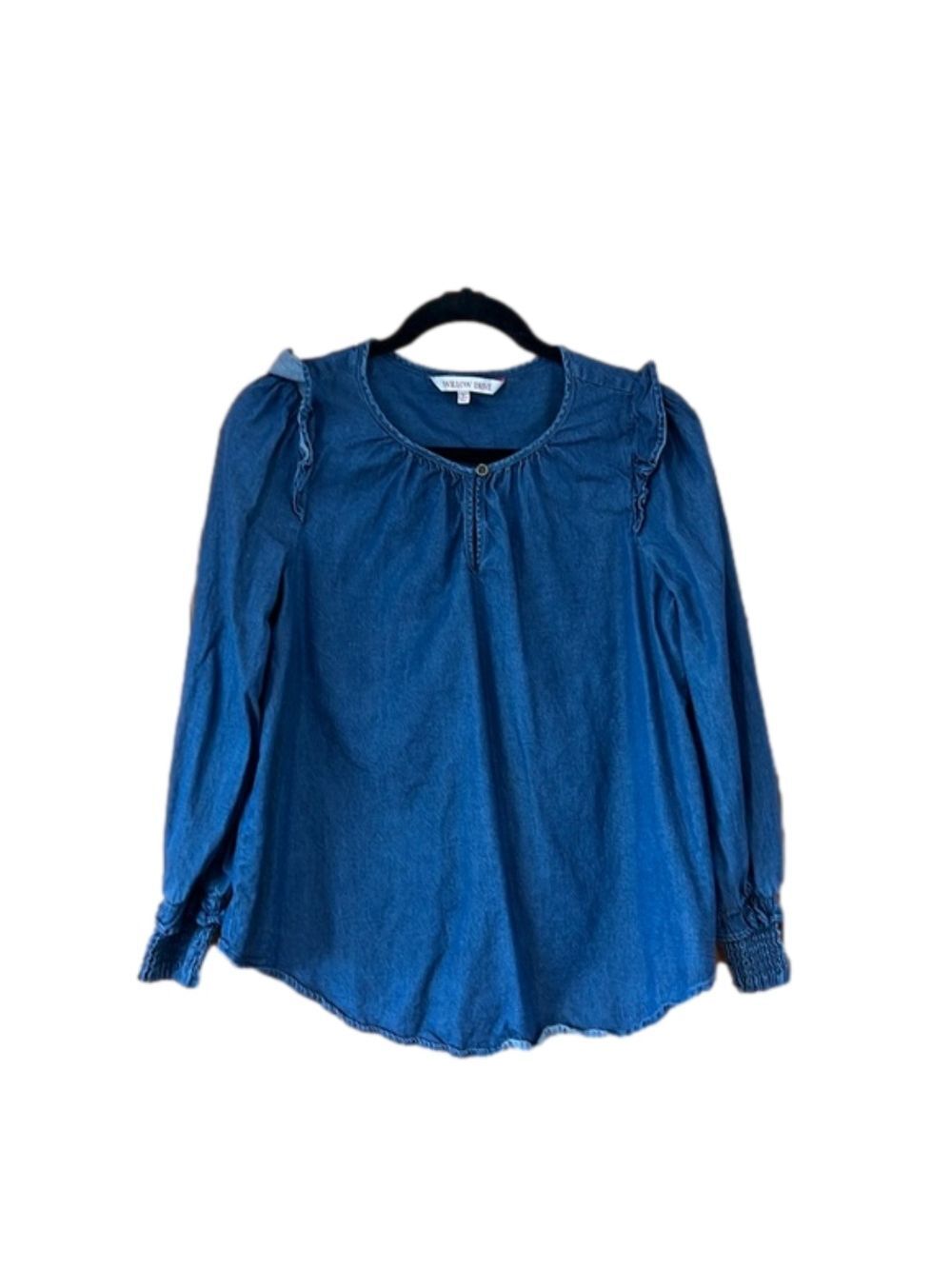 Willow Drive Chambray Blue Denim Ruffle Shirt Small